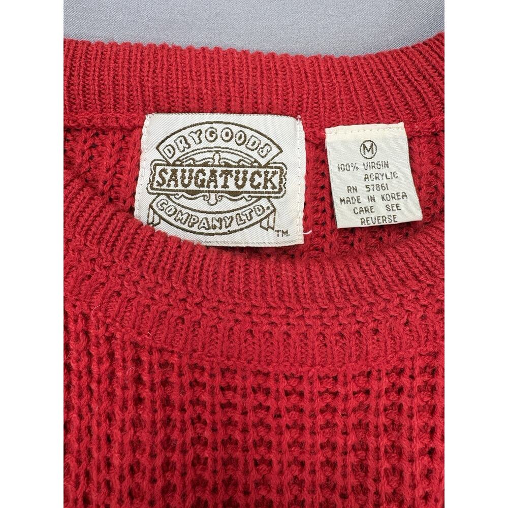 Vintage Saugatuck Dry Goods Co Men’s Red Cable Knit Sweater Size M 100% - Picture 3 of 7